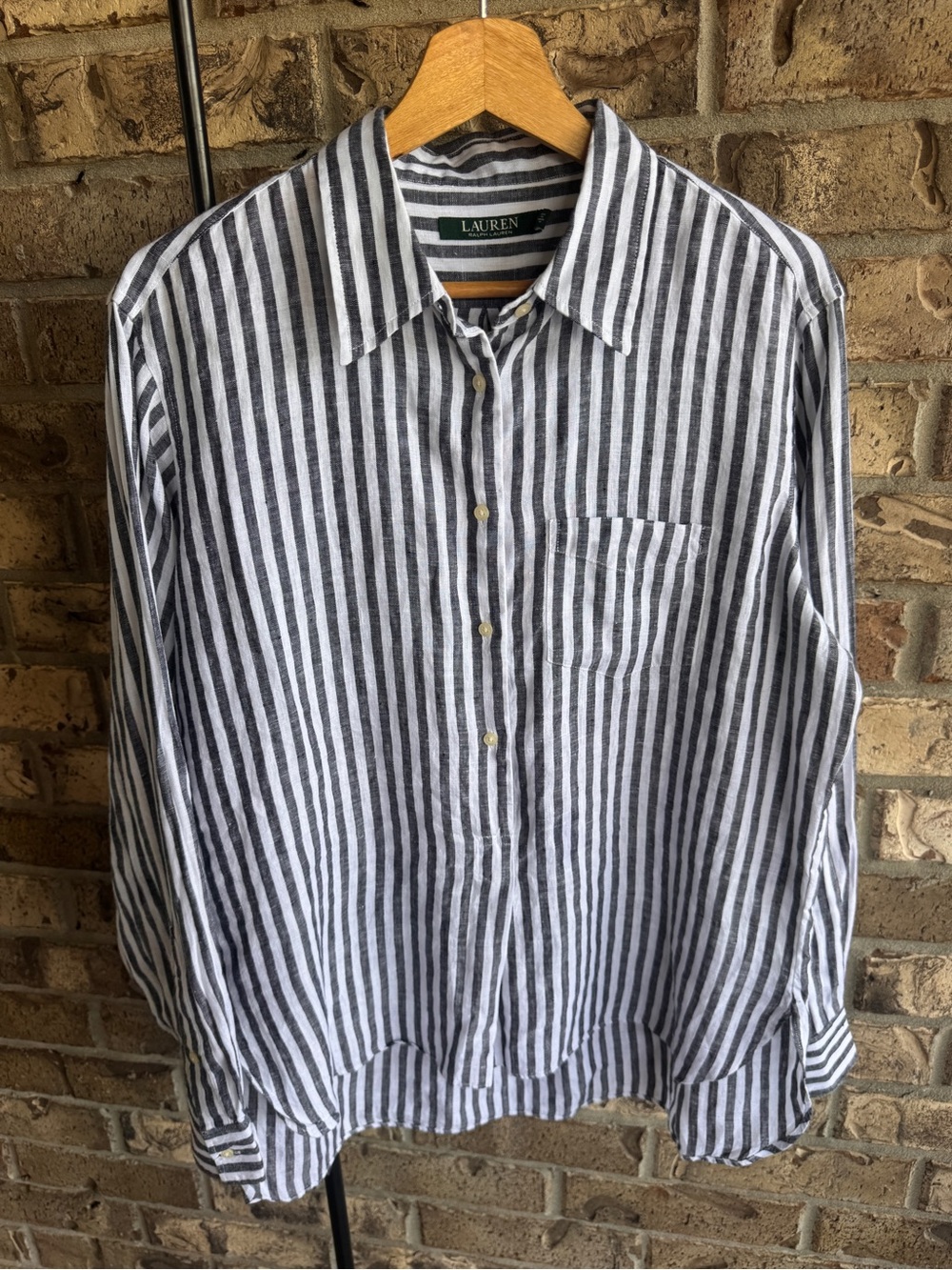 Lauren Ralph Lauren 100% Linen Striped Popover Half Button Shirt Size L - Picture 6 of 16